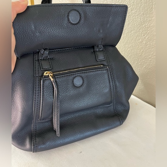 Tory Burch Half Moon Leather Satchel Black Gold Crossbody Convertible Bag - Picture 13 of 17